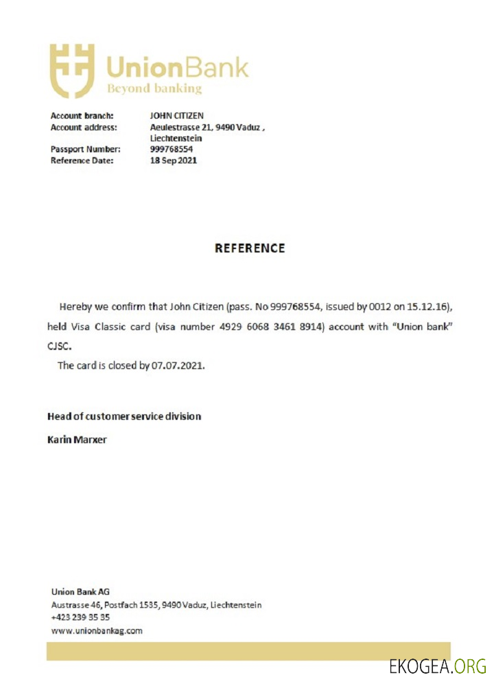 Référence Liechtenstein , Union Bank , closure